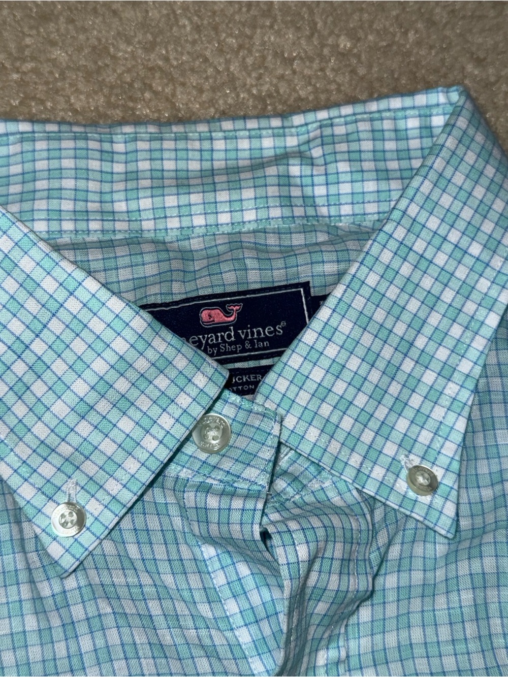 Vineyard Vines Men's Aqua and Blue Mini-Check Button-Down Shirt - Picture 4 of 4